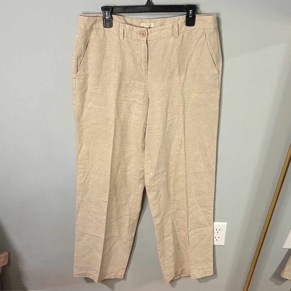Eileen Fisher Women's 100%‎ Organic Linen Taupe Wide Leg Pant Trousers